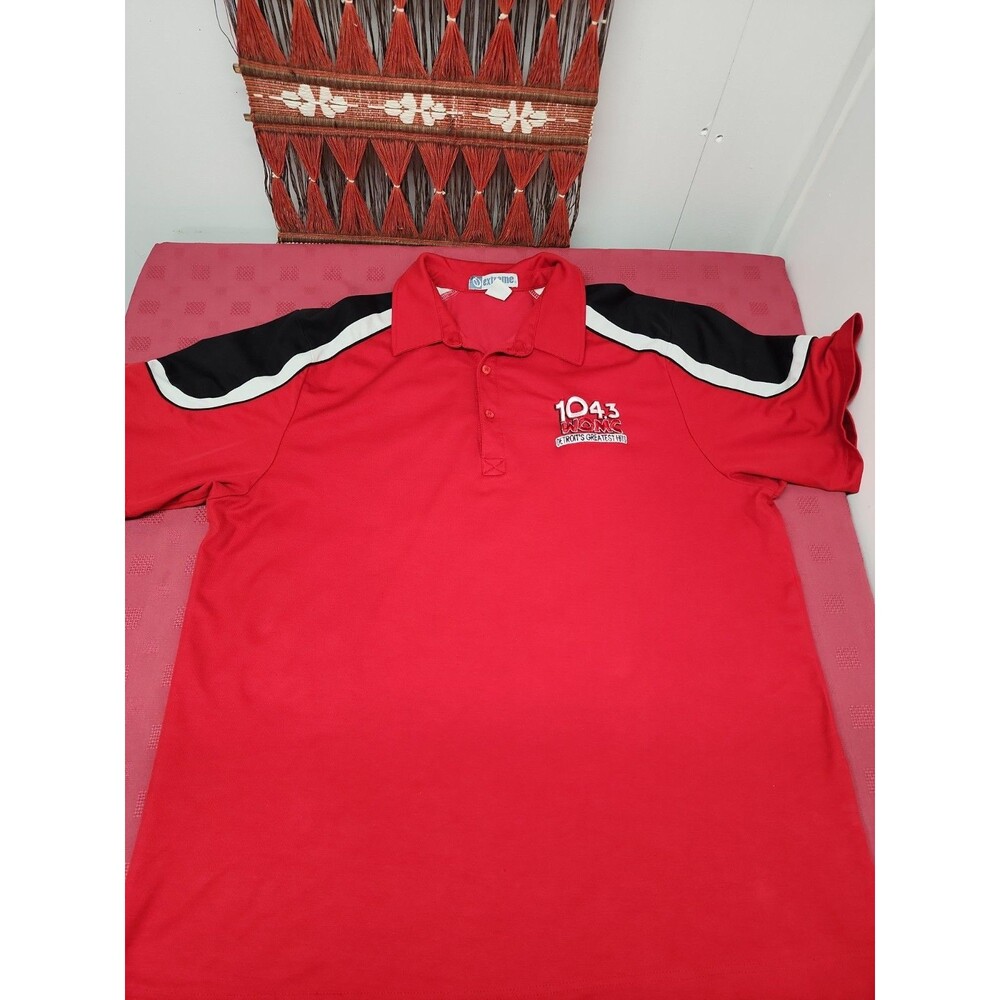WOMC 104.3 Detroit's Greatest Hits Radio Station Logo Red Polo Mens XXL